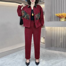 批发官图2026春季新款欧棉绒<b class='q'>妈妈装</b>拼接国风图案<b class='q'>时尚</b>洋气显瘦大码套装