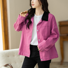 批发限价+12  短外套女2026春季新款复古撞色翻领上衣牛仔夹克