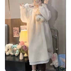 批发黛琳芬<b class='q'>珊瑚</b><b class='q'>绒</b>女士<b class='q'>睡衣</b>秋冬中长款睡裙法兰<b class='q'>绒</b>家居服pajamas337