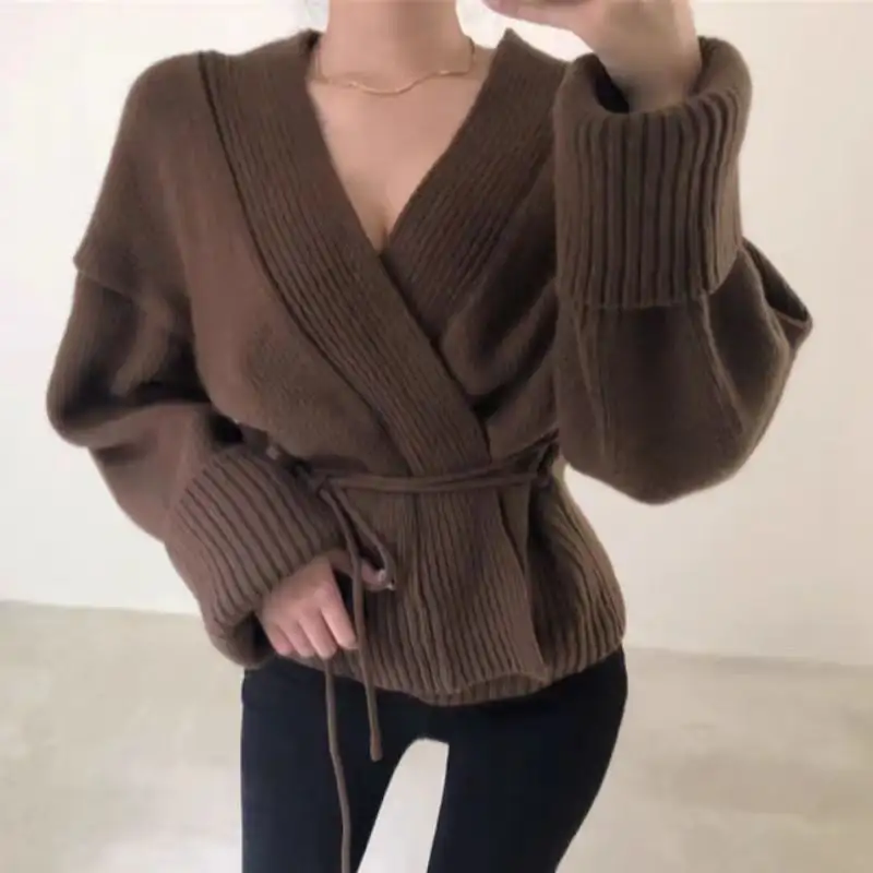 V넥 울 니트 카디건 상세 이미지 11