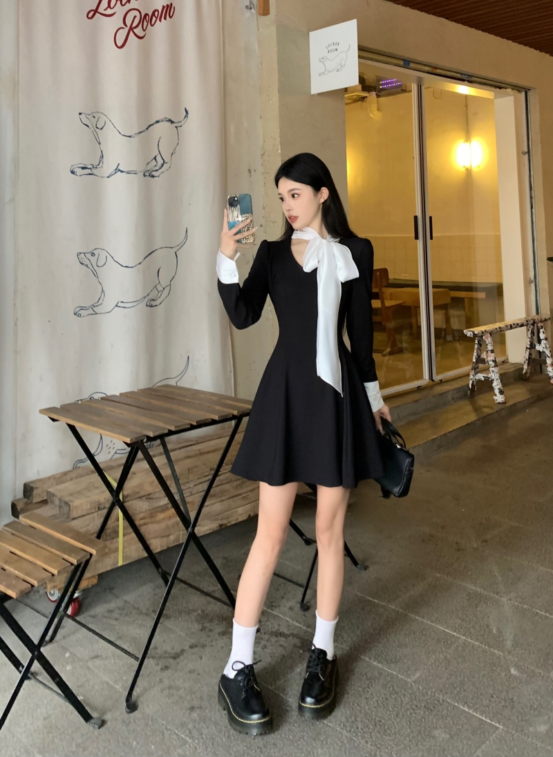 FA36859# 全店大码女装蝴蝶结系带短裙显瘦小个子时尚减龄收腰连衣裙 服裝批發女裝批發服飾貨源