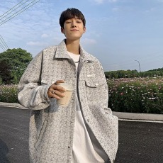 批发高级感2024新款翻领夹克男士秋冬季潮流百搭外套休闲时尚上衣男款