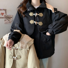 批发牛角扣羊羔毛派克服棉服冬装新款防风防水<b class='q'>时尚</b>上衣<b class='q'>外套</b>连帽大码女