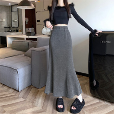 批发实拍~大码女装秋冬长款半身裙高腰鱼尾针织羊绒裙垂感显瘦长裙女