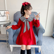 批发女童连衣裙<b class='q'>春</b>秋装韩版超洋气中大儿童公主裙网红小女孩蝴蝶结裙子