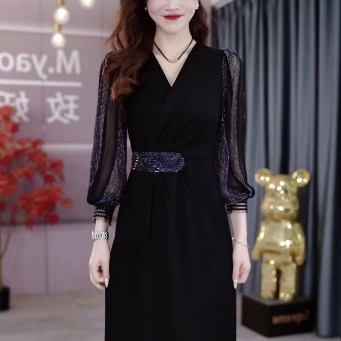 RY150# 春季新款阔太太大码连衣裙修身显瘦时尚拼接假两件裙子