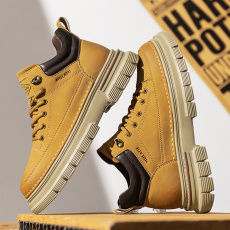 批发2024秋季板鞋新款户外登山<b class='q'>英伦</b>风厚底马丁靴潮流中帮工装大黄短靴