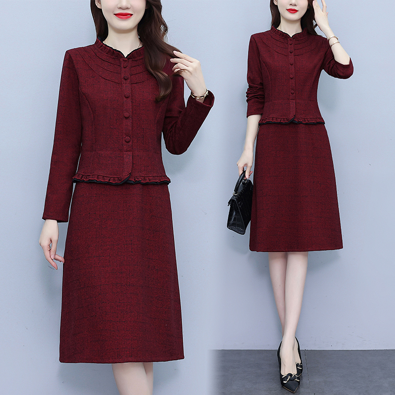 MY13804# 女裝貨源新款大码女装连衣裙磨毛精纺加厚显瘦中长款裙子女裝...