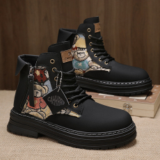 批发<b class='q'>秋</b>季新款男士高帮皮革拼接卡通小熊大黄靴户外运动机车潮靴男靴