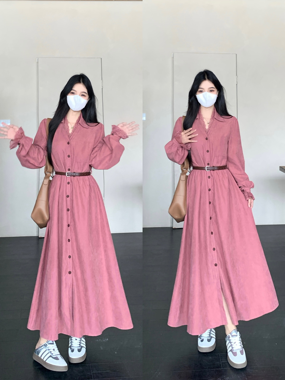 PF23650# 大码新款高级感小众纯欲v领心机蕾丝拼接收腰显瘦连衣裙女裝貨源服裝批發