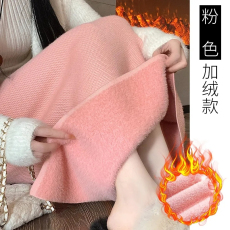 批发抖音天猫质量加绒加厚开叉裙长足65CM一步裙A字中<b class='q'>长裙</b>针织<b class='q'>半身裙</b>