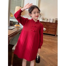 批发女童新年衣服红色喜庆连衣裙秋冬款2025新款儿童旗袍公主裙拜年服