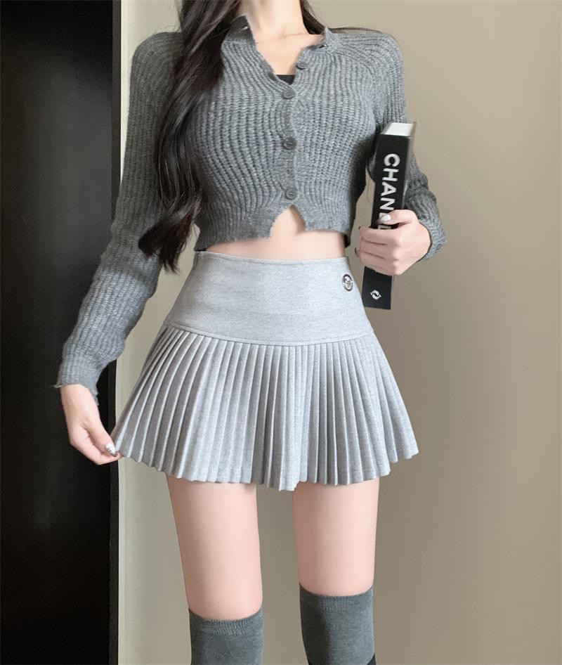 아메리칸 핫걸 모직 플리츠 스커트 여성 가을 겨울 새로운 출퇴근 화이트 반신 스커트 하이웨이스트 슬림해 보이는 한 마디 짧은 치마