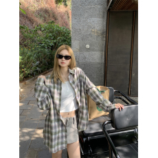 批发实拍实价~春季韩系复古绿色格子宽松<b class='q'>衬衫</b><b class='q'>长袖</b><b class='q'>衬衣</b>外套