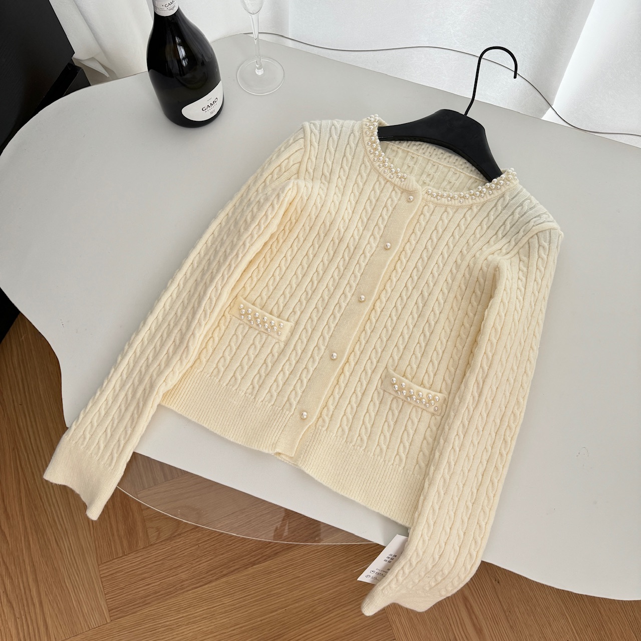 pearl collar, wool knitted cardigan, French heiress, small fragrant style jacket, women's high-end pink_voghion.com