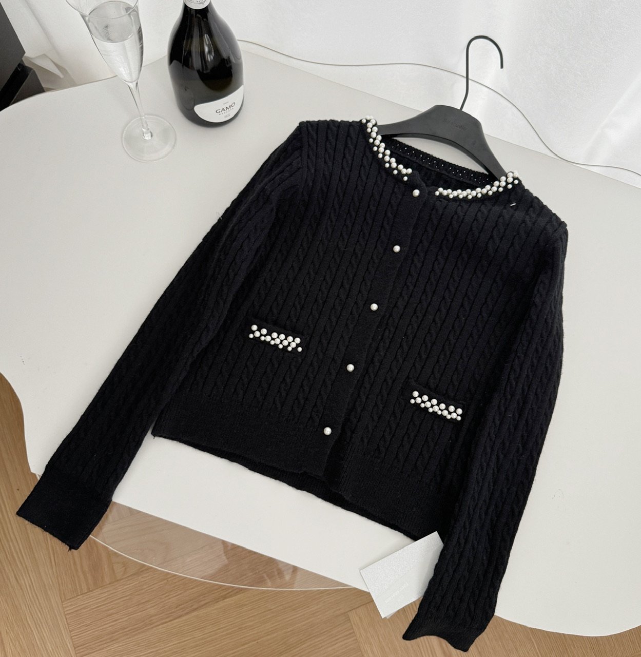 pearl collar, wool knitted cardigan, French heiress, small fragrant style jacket, women's high-end pink_voghion.com