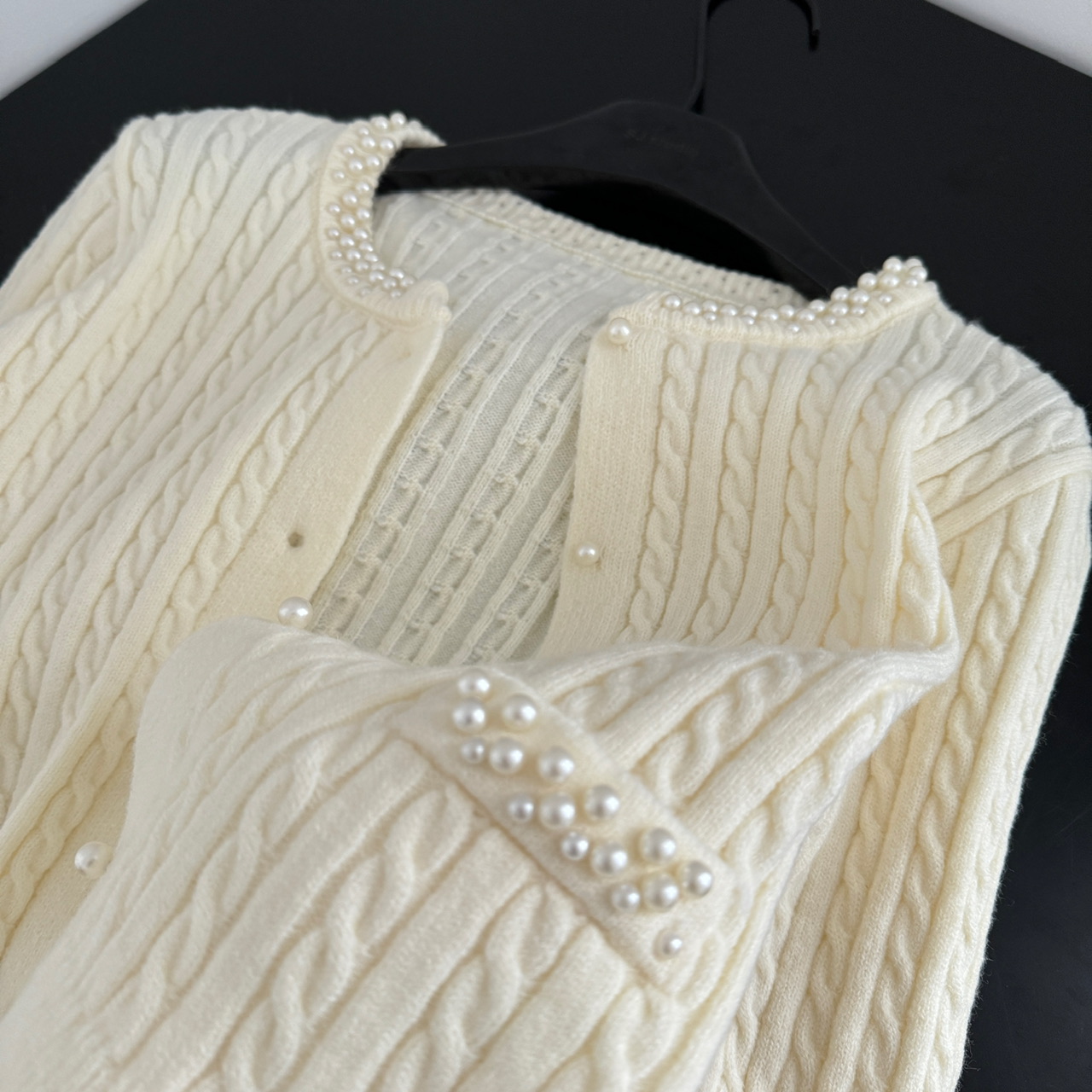 pearl collar, wool knitted cardigan, French heiress, small fragrant style jacket, women's high-end pink_voghion.com