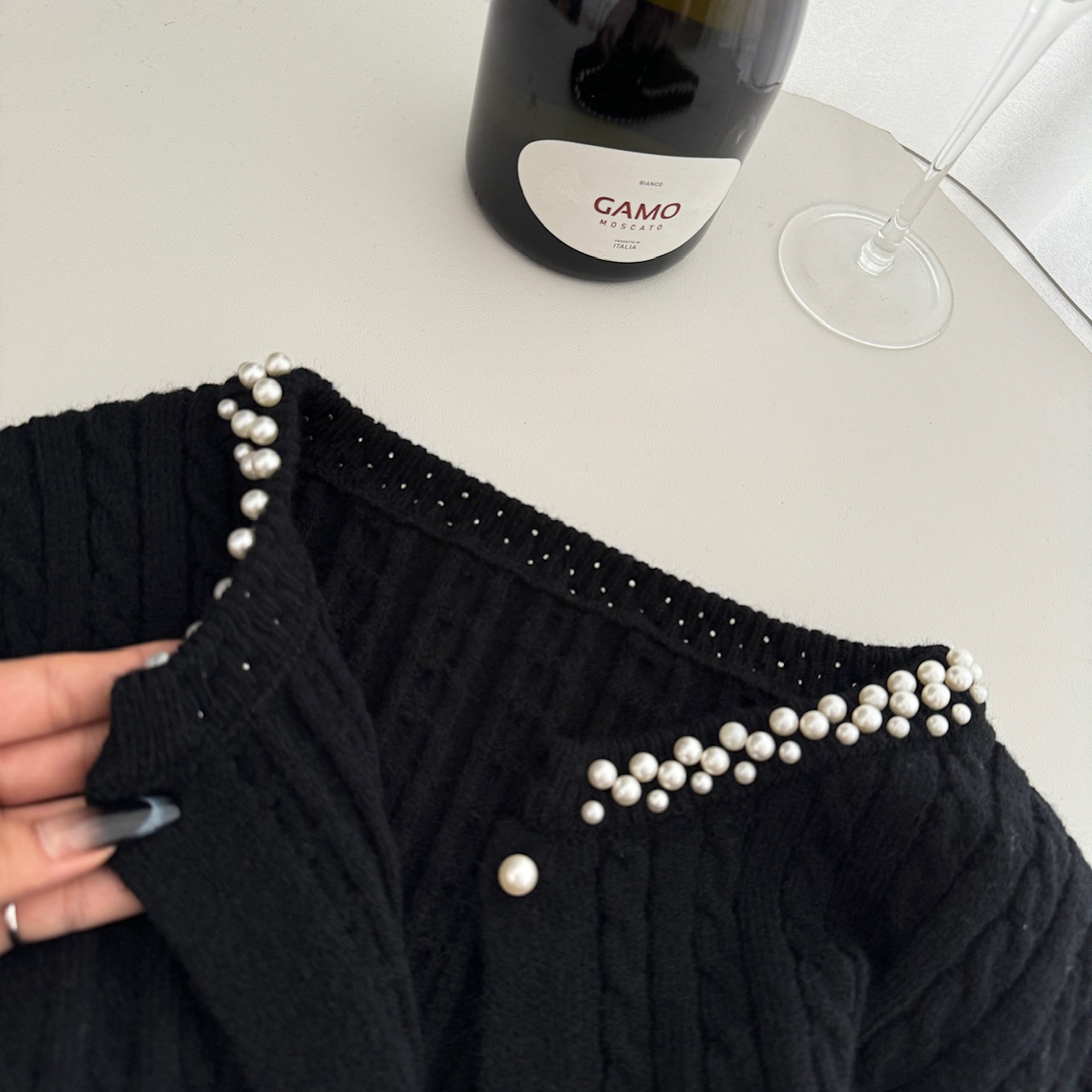 pearl collar, wool knitted cardigan, French heiress, small fragrant style jacket, women's high-end pink_voghion.com