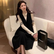 批发<b class='q'>大码</b>女装秋冬新款韩版时尚减龄显瘦假两件针织连衣裙长袖毛衣裙