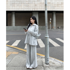 批发实拍~秋冬 软糯羊驼毛<b class='q'>宽松</b>立领拉链毛衣针织阔腿长<b class='q'>裤</b>时尚套<b class='q'>装</b>女