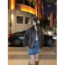 批发棕色<b class='q'>皮衣</b><b class='q'>外套</b>女秋季韩版2025新款辣酷少女机车宽松长袖夹克上衣