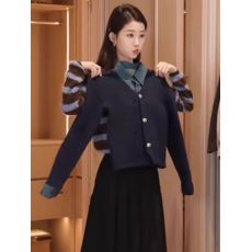 批发<b class='q'>牛仔</b>拼接针织<b class='q'>衬衫</b>时尚<b class='q'>衬衣</b>领毛衣打底衫女2024新款秋冬假两件上衣