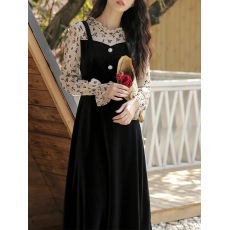 批发大码连衣裙2024秋冬新款气质减龄显瘦<b class='q'>高档</b>金丝绒假俩件长袖连衣裙