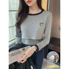 批发实拍 哺乳衣<b class='q'>秋</b>冬纯棉哺乳长袖T恤产后百搭显瘦撞色喂奶上衣