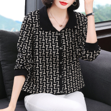 批发新款中年卫衣2026洋气印花上衣打底妈妈长袖宽松针织连帽打底小衫