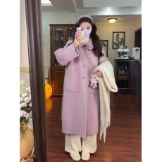 批发高级感温柔风紫色呢子大衣女秋冬装新款韩版中长款小个子毛呢外套