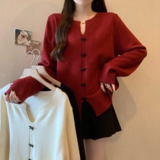 批发实拍~大码女装V领蝴蝶结上衣女气质慵懒毛衣胖mm宽松显瘦针织衫