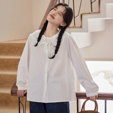 批发实拍2026年春季新款日系<b class='q'>甜美</b>学院风蕾丝系带拼接领口百搭叠穿衬衣