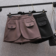 批发实拍冬款大码毛呢宽松短裤<b class='q'>胖</b><b class='q'>MM</b>加厚防走光打底短裙裤松紧腰靴裤