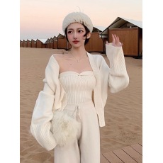 批发时尚针织套装港味小性感毛衣<b class='q'>外套</b>+<b class='q'>气质</b>抹胸上衣