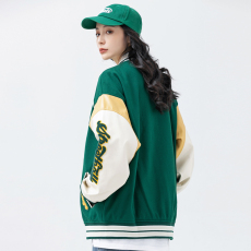 批发拼接皮！美式棒球春秋潮流复古痞帅情侣百搭刺绣夹克宽松休闲外套