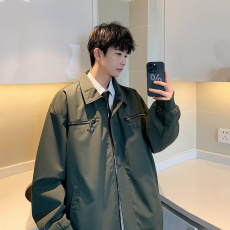 批发春秋季夹克男夏款潮流翻领休闲防晒外套宽松百搭痞帅设计感上衣服