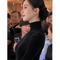 批发刘诗诗<b class='q'>同款</b>法式高级感黑色高领套头长袖针织打底衫修身内搭早秋女