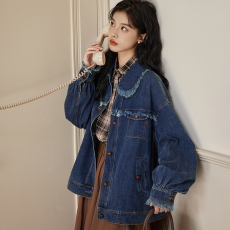 批发实拍2026年<b class='q'>春</b>季新款复古设计感流苏毛边重工牛仔外套