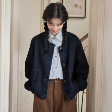 批发实拍2026年<b class='q'>春</b>季新款日系简约百搭通勤设计感牛仔开衫外套