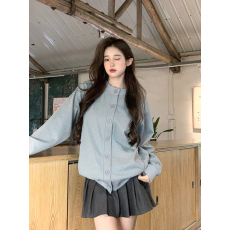 批发实拍华夫格复合牛奶丝卫衣女2025春秋新款<b class='q'>开衫</b>外套设计感<b class='q'>圆领</b>上衣