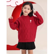 批发女童<b class='q'>毛衣</b>红色冬季2025新款<b class='q'>儿童</b>拜年服秋冬针织上衣潮