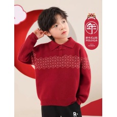 批发男童红色<b class='q'>毛衣</b><b class='q'>儿童</b>POL0针织衫秋冬新款中大童上衣宝宝新年衣服国风