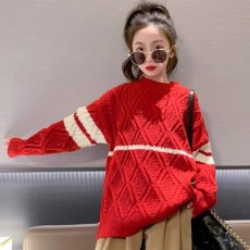 批发女童<b class='q'>毛衣</b>秋冬款新款2025新款洋气大童针织衫红色冬季韩版<b class='q'>儿童</b>上衣