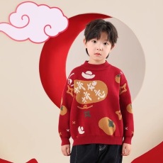 批发新年童装<b class='q'>儿童</b>红色<b class='q'>毛衣</b>男童新年喜庆衣服冬季2025新款小男孩针织衫