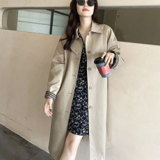 批发风衣外套女2024年春秋新款格子拼接中长款小个子宽松百搭垂感大衣