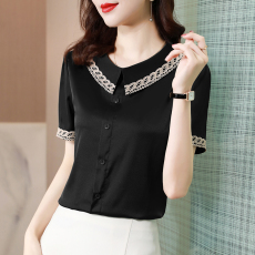 批发实拍 法式小众<b class='q'>雪纺衫女</b>2026夏季新款短袖上衣<b class='q'>娃娃领</b>花边拼接衬衫