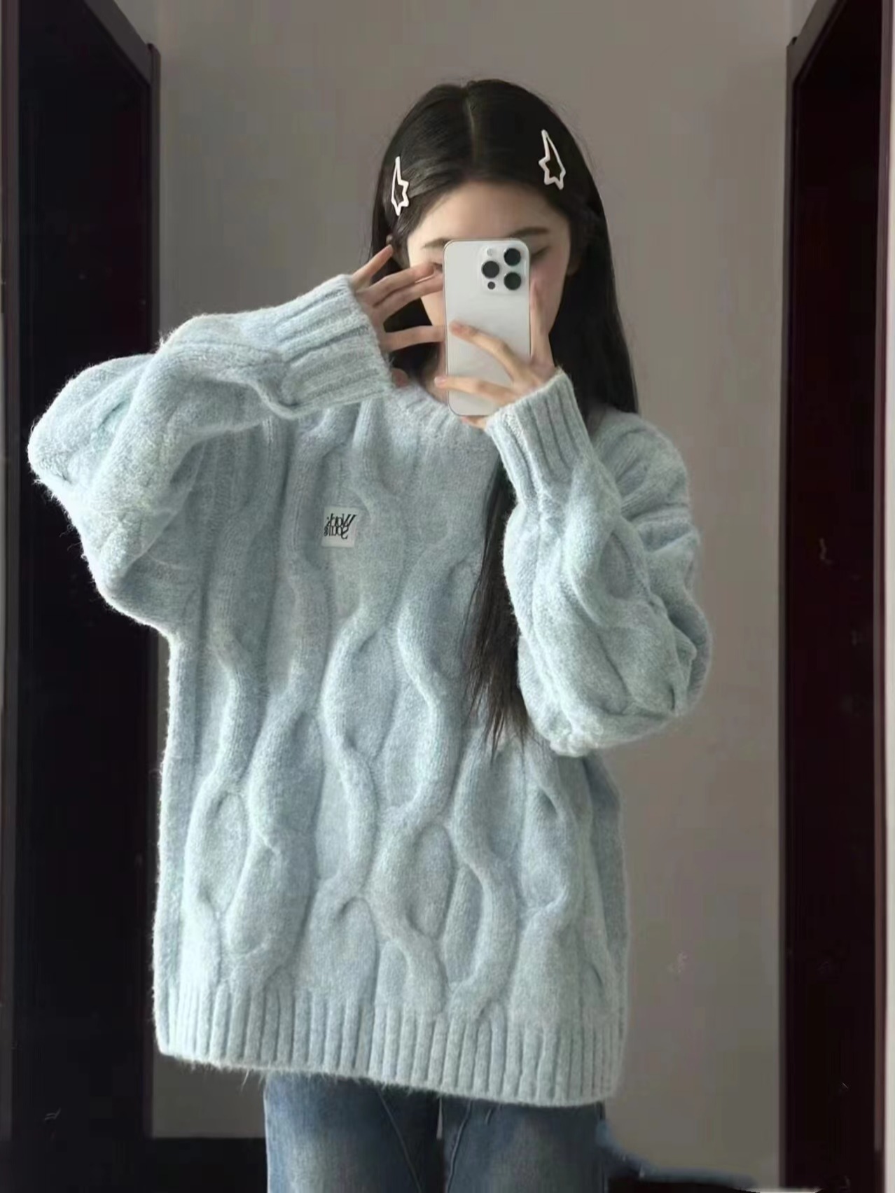 한 부서 꽈배기 라운드 넥 스웨터 여자 가을 겨울철 우유 fufu 루즈핏 외출용 느긋한 바람 부드러운 찹쌀 두꺼운 니트 맨위