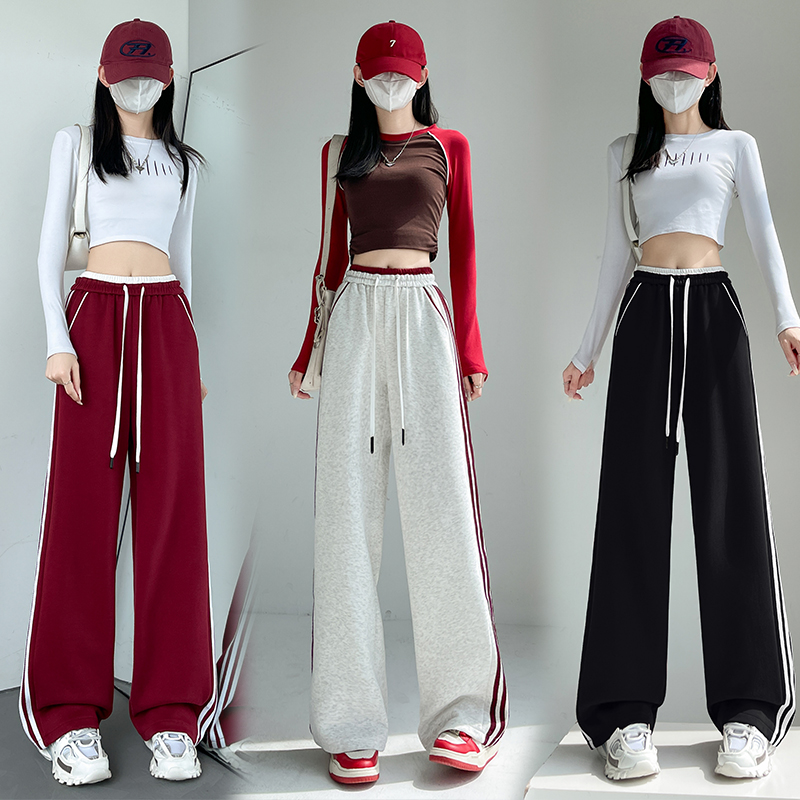 PF23813# 美拉德三条杠美式复古卫裤女潮牌小个子街舞爵士舞hiphop运动裤子女裝貨源服裝批發