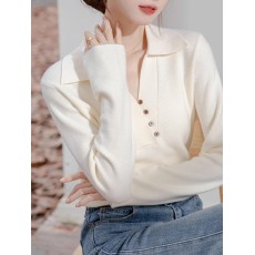 批发白领<b class='q'>哥</b><b class='q'>弟</b>新女装秋冬新款法式Polo领<b class='q'>针织衫</b>女杏色设计感羊绒打底衫