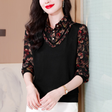 批发实拍碎花长袖衬衫女士春装2026新款洋气小衫减龄假两件女上衣
